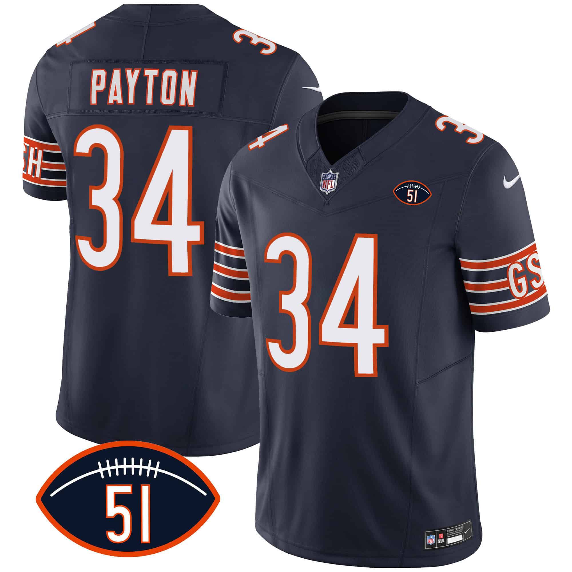 Men Chicago Bears #34 Payton Blue 2024 Nike Patch GSH Vapor NFL Jersey style 1